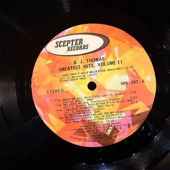 BJ Thomas Greatest Hits Volume Two Vinyl Record - Black - Picture 7 of 7